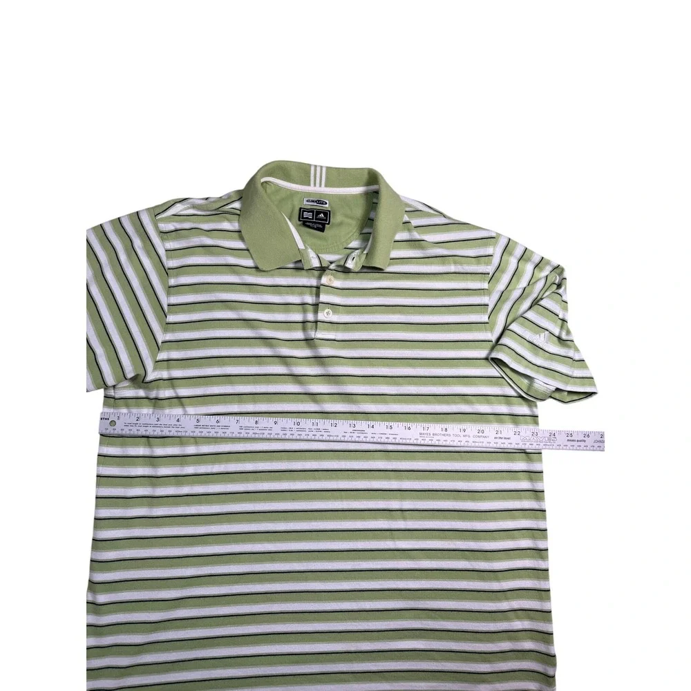 Adidas Polo Shirt Men Sz L Green Excellent Climalite Striped Short Sleeve 259536 - Picture 6 of 10